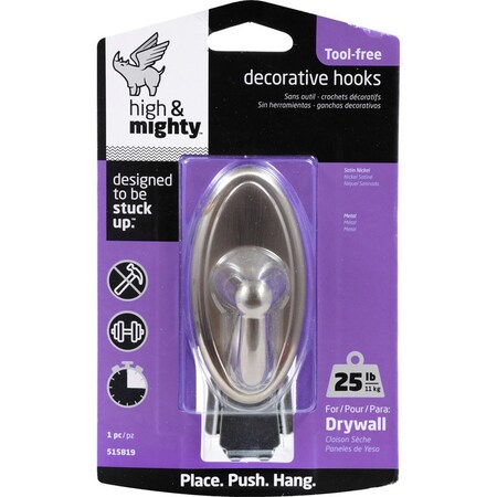 High & Mighty HILLMAN 3.5 in. L Satin Nickel Steel Oval Hook 25 lb. cap. 1 pk 515819